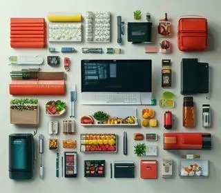 Produtos de Informática, mobiliário e alimentação